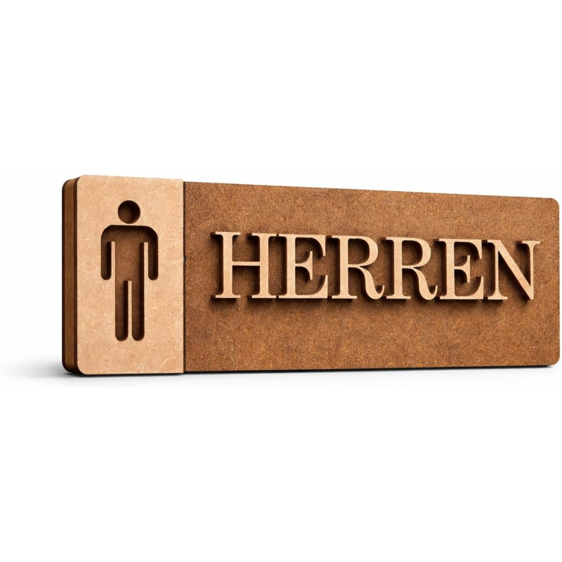 3D WC Schild Nussbaum Dunkel Holz - Elegantes Toilettenschild mit Damen + Herren Symbol (27x9cm) für stilvolle Türbeschilderung