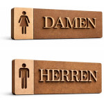 3D WC Schild Nussbaum Dunkel Holz - Elegantes Toilettenschild mit Damen + Herren Symbol (27x9cm) für stilvolle Türbeschilderung