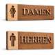 3D WC Schild Nussbaum Dunkel Holz - Elegantes Toilettenschild mit Damen + Herren Symbol (27x9cm) für stilvolle Türbeschilderung