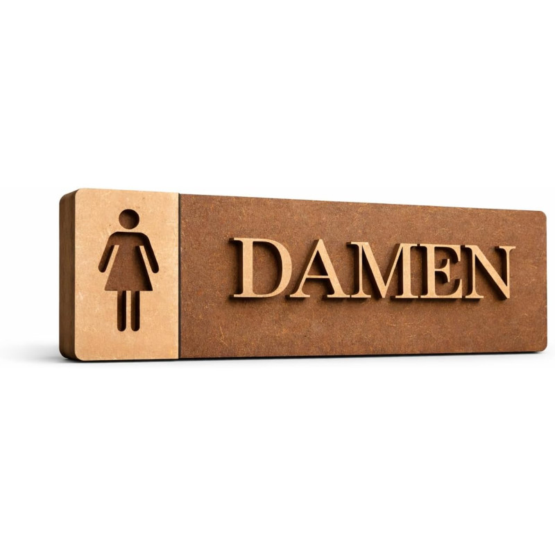 3D WC Schild Dunkel Nussbaum Holz – Elegantes Toilettenschild Set für stilvolle Türbeschilderungen