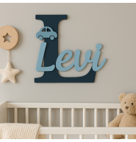 Individueller 3D-Holzname für das Kinderzimmer: stilvolle Raumdekoration (Schwarz & Gold - 2XL – Höhe: 60 cm)