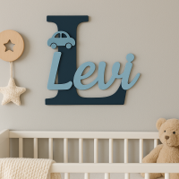 Individueller 3D-Holzname für das Kinderzimmer: stilvolle Raumdekoration (Dunkelgrau & Weiß - M – Höhe: 30 cm)