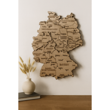 Holz 3D Karte von Deutschland mit detaillierter Schnitzerei und Gravur (Handgebeizt - 10XL – Höhe: 200 cm (2 m))