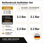 Reifendruck-Hinweis Aufkleber Set Schwarz – 2× 2.1 Bar + 2× 2.3 Bar