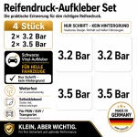 Reifendruck-Hinweis Aufkleber Set – Schwarz / 2× 3.2 Bar + 2× 3.5 Bar