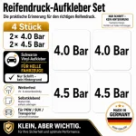 Tire Pressure Reminder Sticker Set – Black / 2× 4.0 Bar + 2× 4.5 Bar