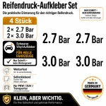 Tire Pressure Reminder Sticker Set – Black / 2× 2.7 Bar + 2× 3.0 Bar