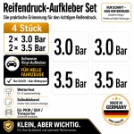 Tire Pressure Reminder Sticker Set – Black / 2× 3.0 Bar + 2× 3.5 Bar