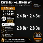 Bandenspanning stickerset – wit (2× 2.4 Bar + 2× 2.8 Bar)