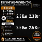 Bandenspanning stickerset – wit / 2× 2.3 Bar + 2× 2.5 Bar