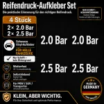 Bandenspanning stickerset wit – 2× 2.0 Bar + 2× 2.5 Bar