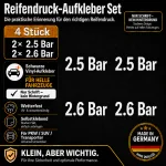 Bandenspanning stickerset wit – 2× 2.5 Bar + 2× 2.6 Bar