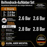 Bandenspanning stickerset wit – 2× 2.6 Bar + 2× 2.8 Bar