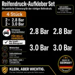Bandenspanning stickerset wit – 2× 2.8 Bar + 2× 3.0 Bar