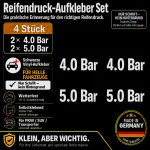 Bandenspanning-stickerset – Wit / 2× 4.0 Bar + 2× 5.0 Bar