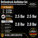 Bandenspanning stickerset wit – 2× 2.5 Bar + 2× 2.8 Bar