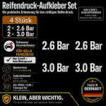 Bandenspanning stickerset – wit / 2× 2.6 Bar + 2× 3.0 Bar