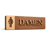 3D WC Schild Nussbaum Dunkel Holz - Toilettenschild mit WC Damen (27x9cm) für stilvolle Türbeschilderung