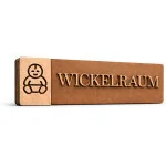 3D WC Schild Nussbaum Dunkel Holz – Stilvolles Toilettenschild mit Wickelraum (27x9cm) für elegante Türbeschilderung