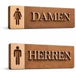 3D WC Schild Nussbaum Dunkel Holz - Elegantes Toilettenschild mit Damen + Herren Symbol (27x9cm) für stilvolle Türbeschilderung