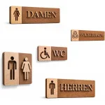 3D WC Schild Dunkel Nussbaum Holz – Elegantes Toilettenschild Set für stilvolle Türbeschilderungen
