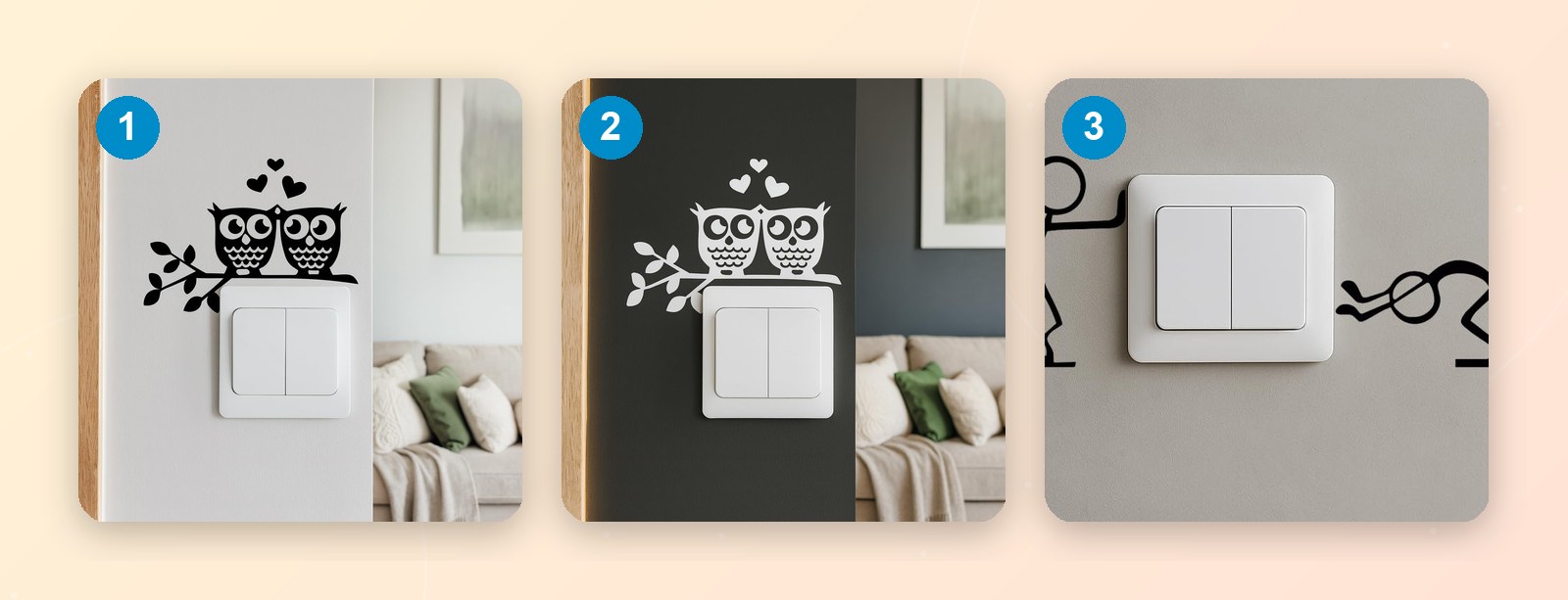 Eulen in Schwarz (1) und Weiß (2), „Beharrlichkeit“ (3)