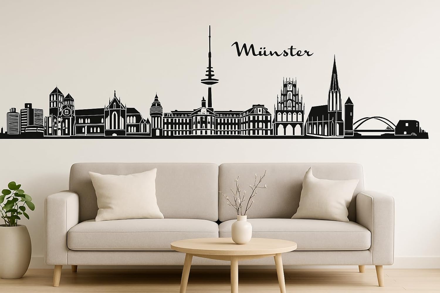 Münster Horizont Wandaufkleber, 130 x 30 cm, Selbstklebende Vinylfolie, Hergestellt in Deutschland (Schwarz)