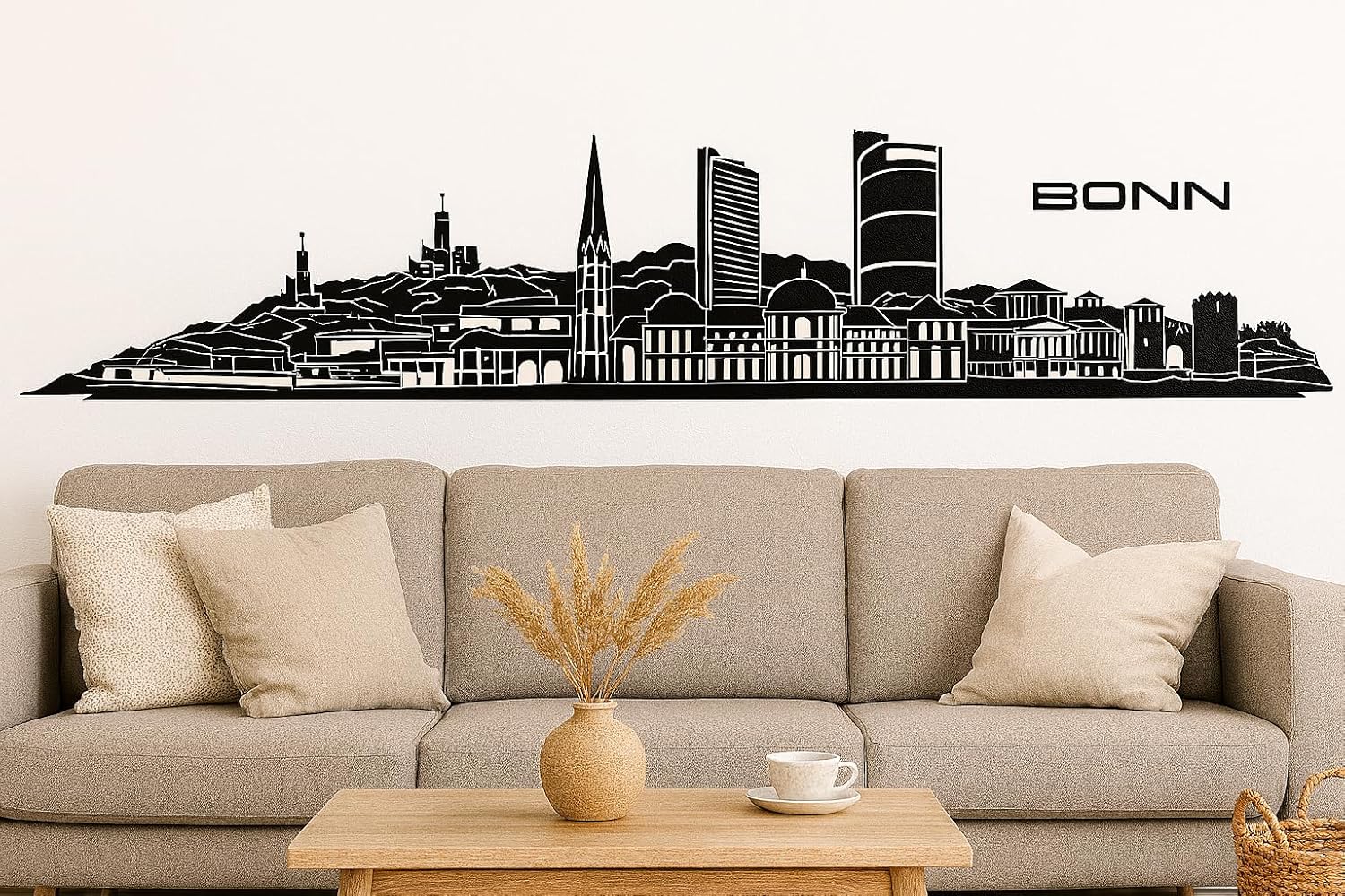 Bonn Horizont Wandaufkleber, 130 x 30 cm, Selbstklebende Vinylfolie, Hergestellt in Deutschland (Schwarz)