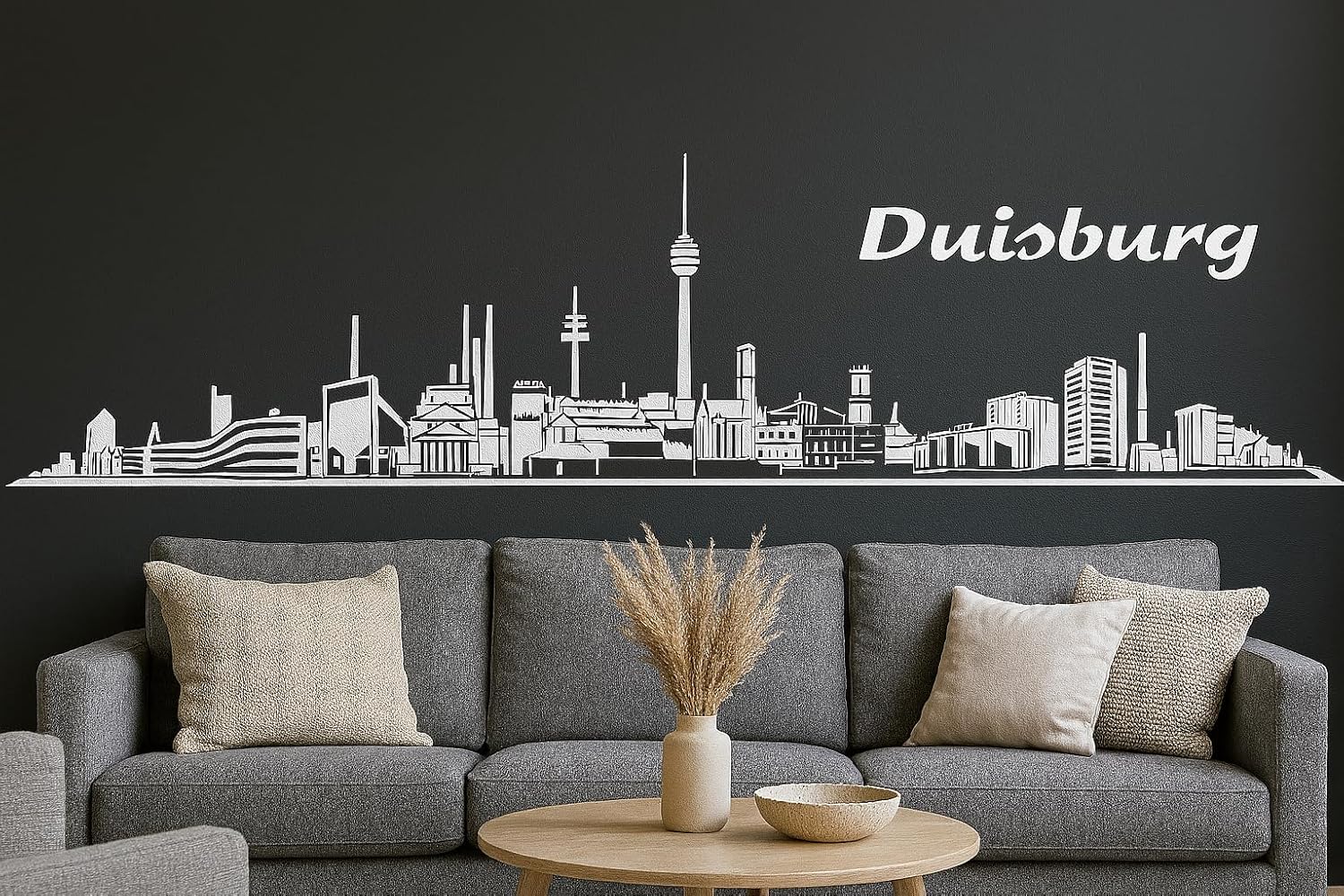 Duisburg Horizont Wandaufkleber, 130 x 30 cm, Selbstklebende Vinylfolie, Hergestellt in Deutschland (Weiß)