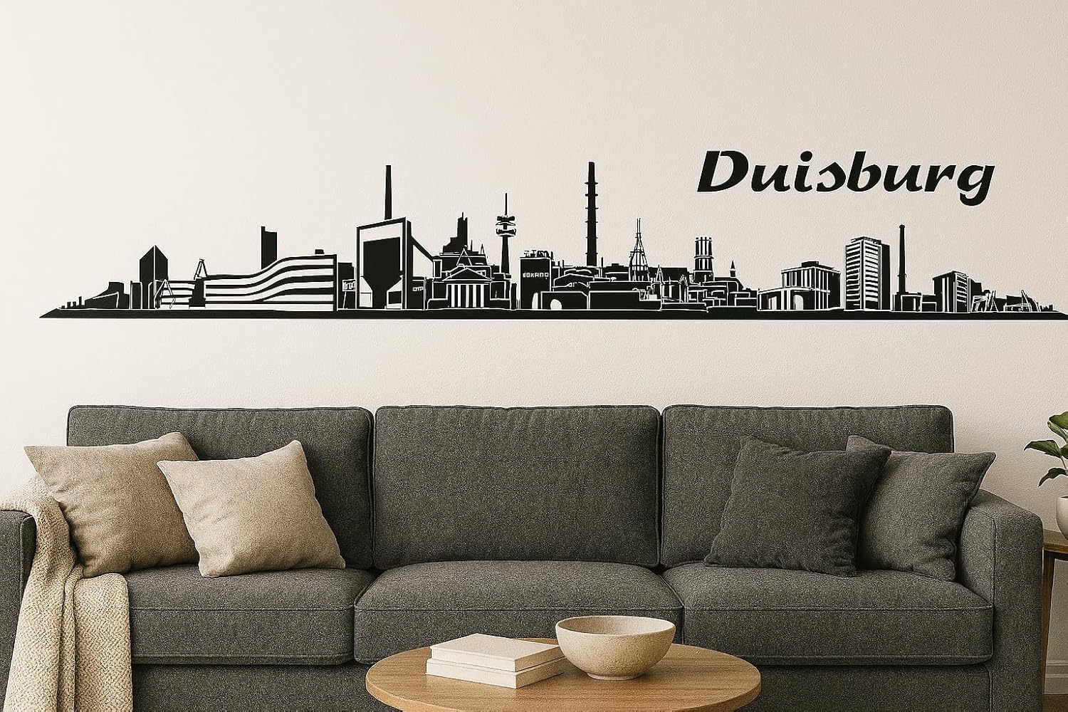 Duisburg Horizont Wandaufkleber, 130 x 30 cm, Selbstklebende Vinylfolie, Hergestellt in Deutschland (Schwarz)