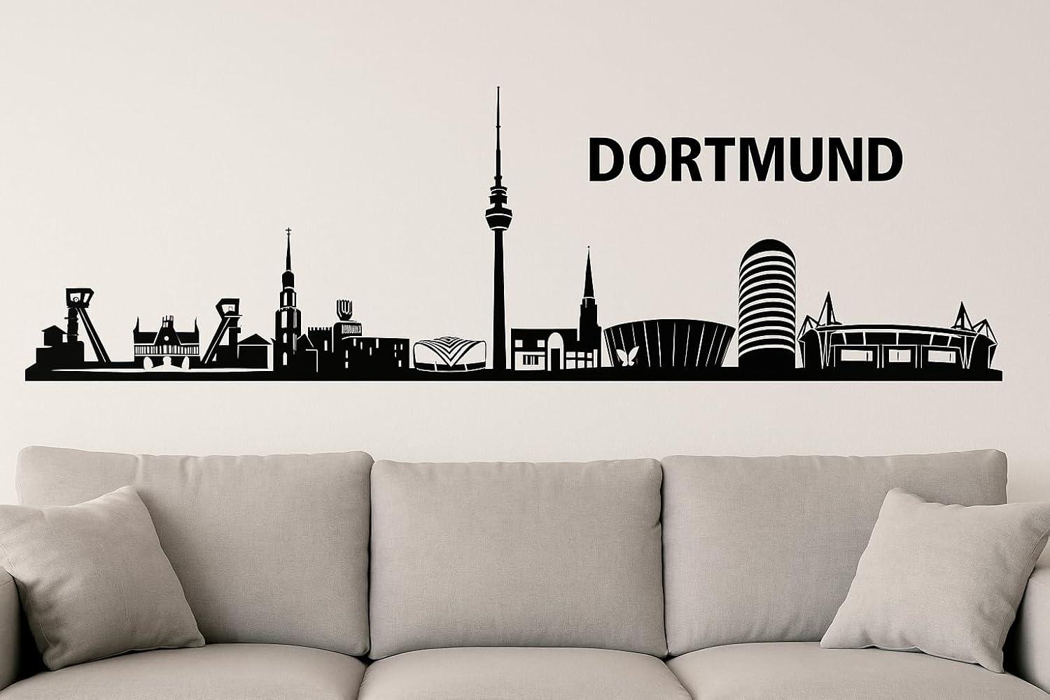 Dortmund Horizont Wandaufkleber, 130 x 30 cm, Selbstklebende Vinylfolie, Hergestellt in Deutschland (Schwarz)