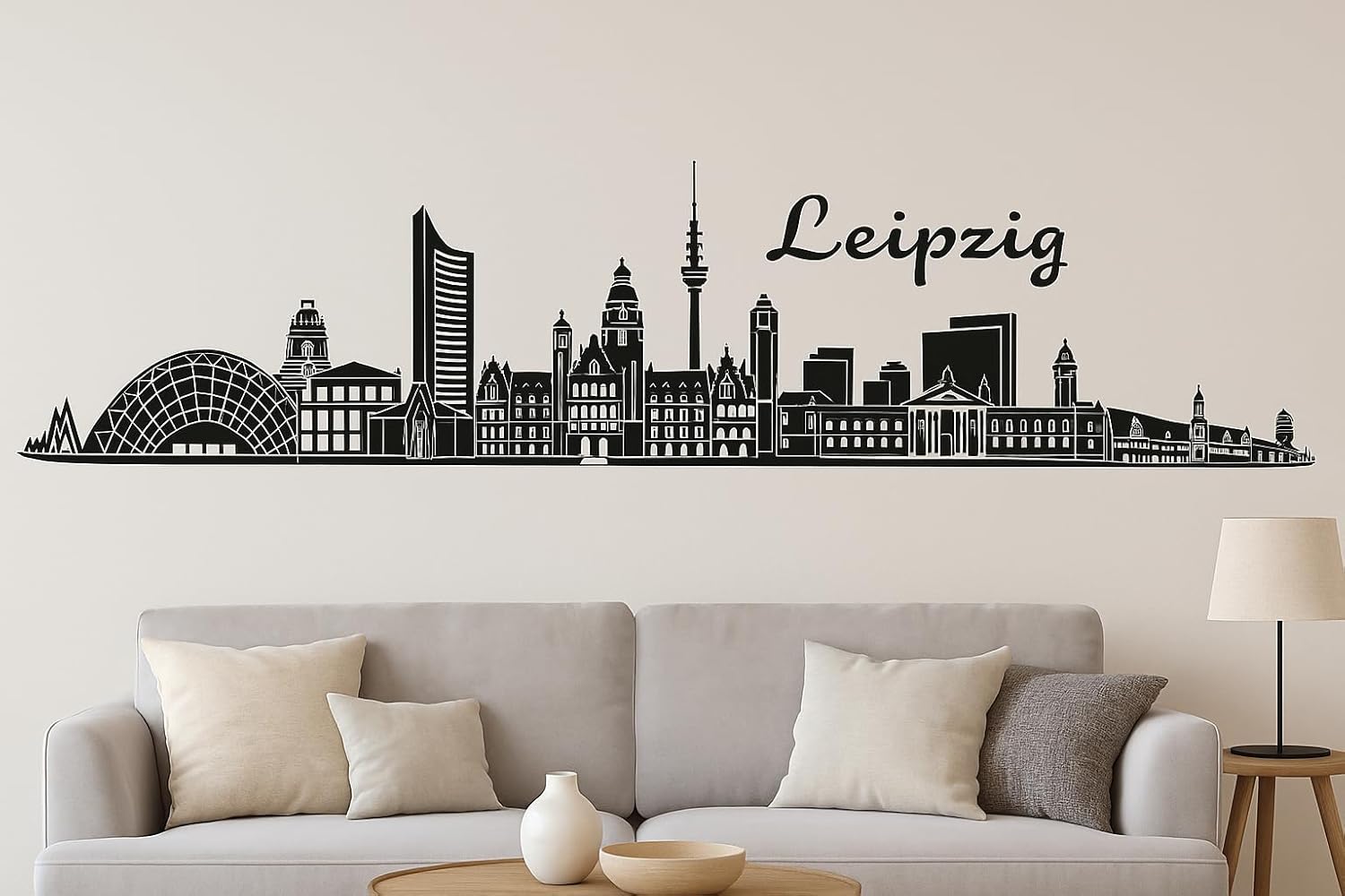 Leipzig Horizont Wandaufkleber, 130 x 30 cm, Selbstklebende Vinylfolie, Hergestellt in Deutschland (Schwarz)