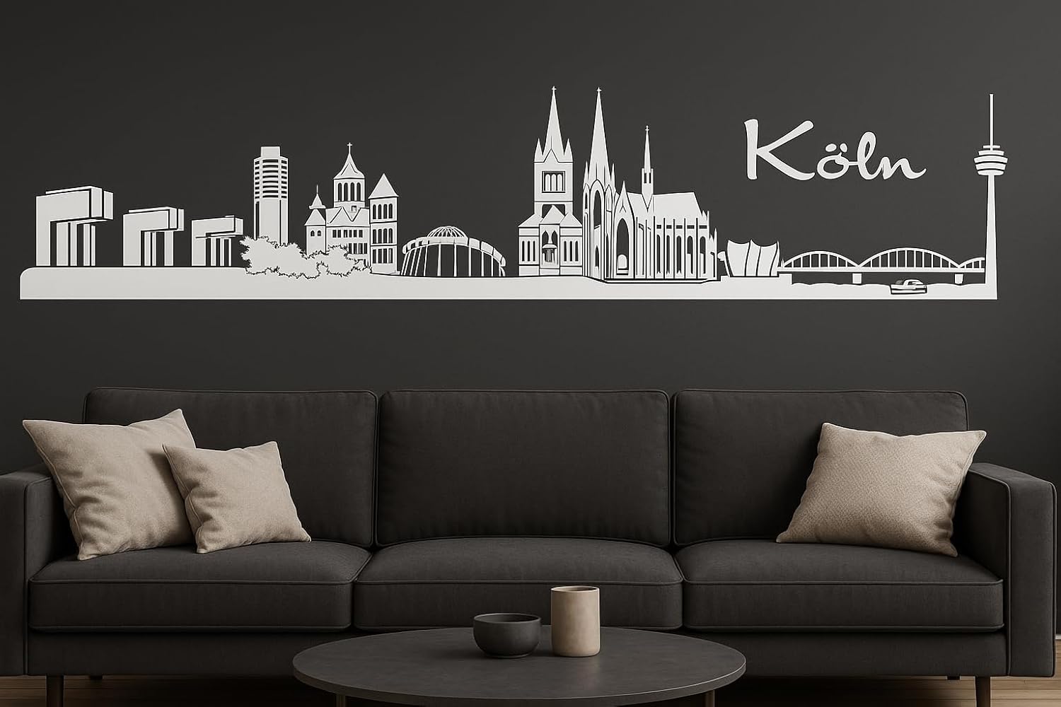 Köln Horizont Wandaufkleber, 130 x 30 cm, Selbstklebende Vinylfolie, Hergestellt in Deutschland (Weiß)