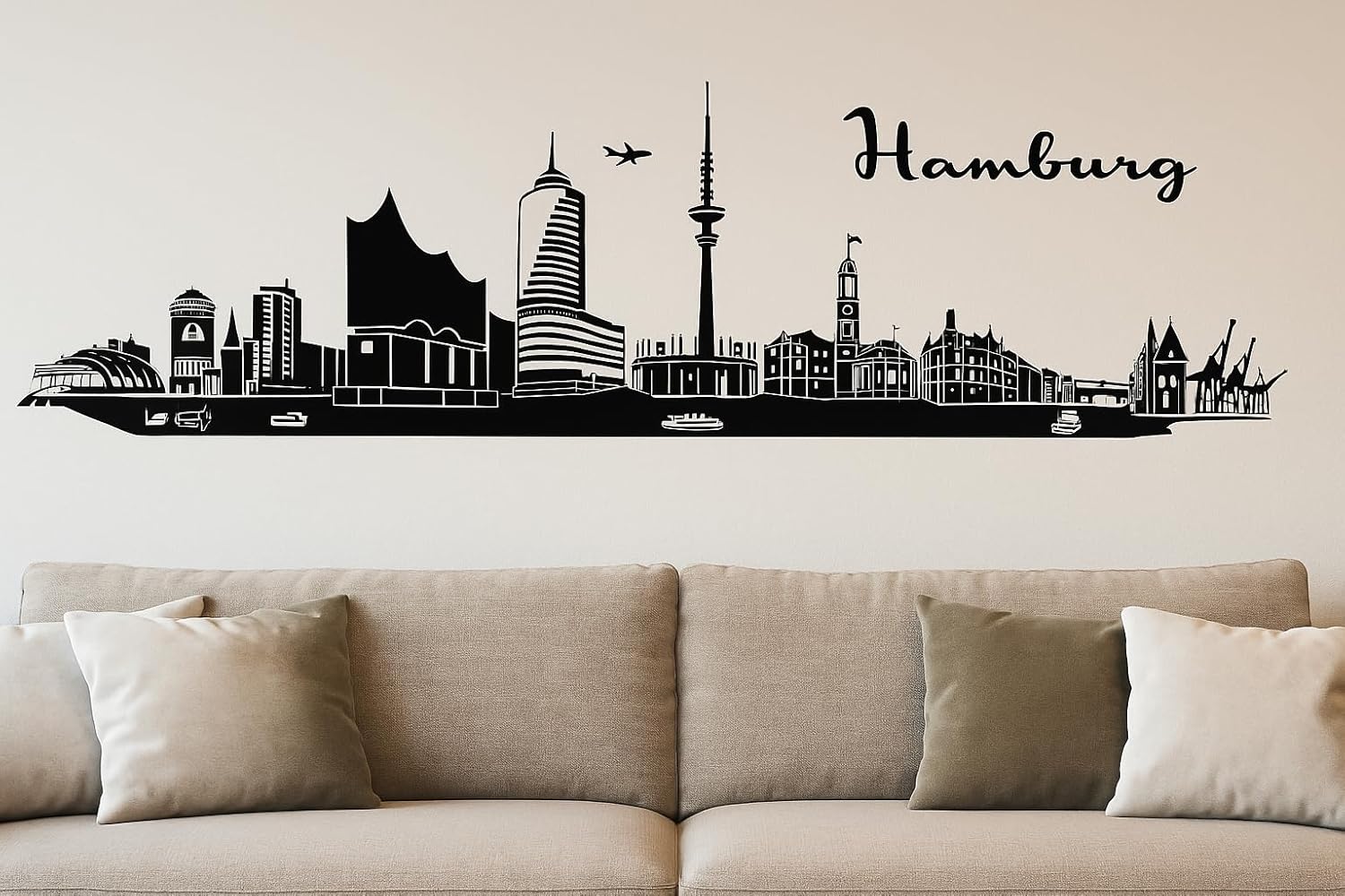 Hamburg Horizont Wandaufkleber, 130 x 30 cm, Selbstklebende Vinylfolie, Hergestellt in Deutschland (Schwarz)