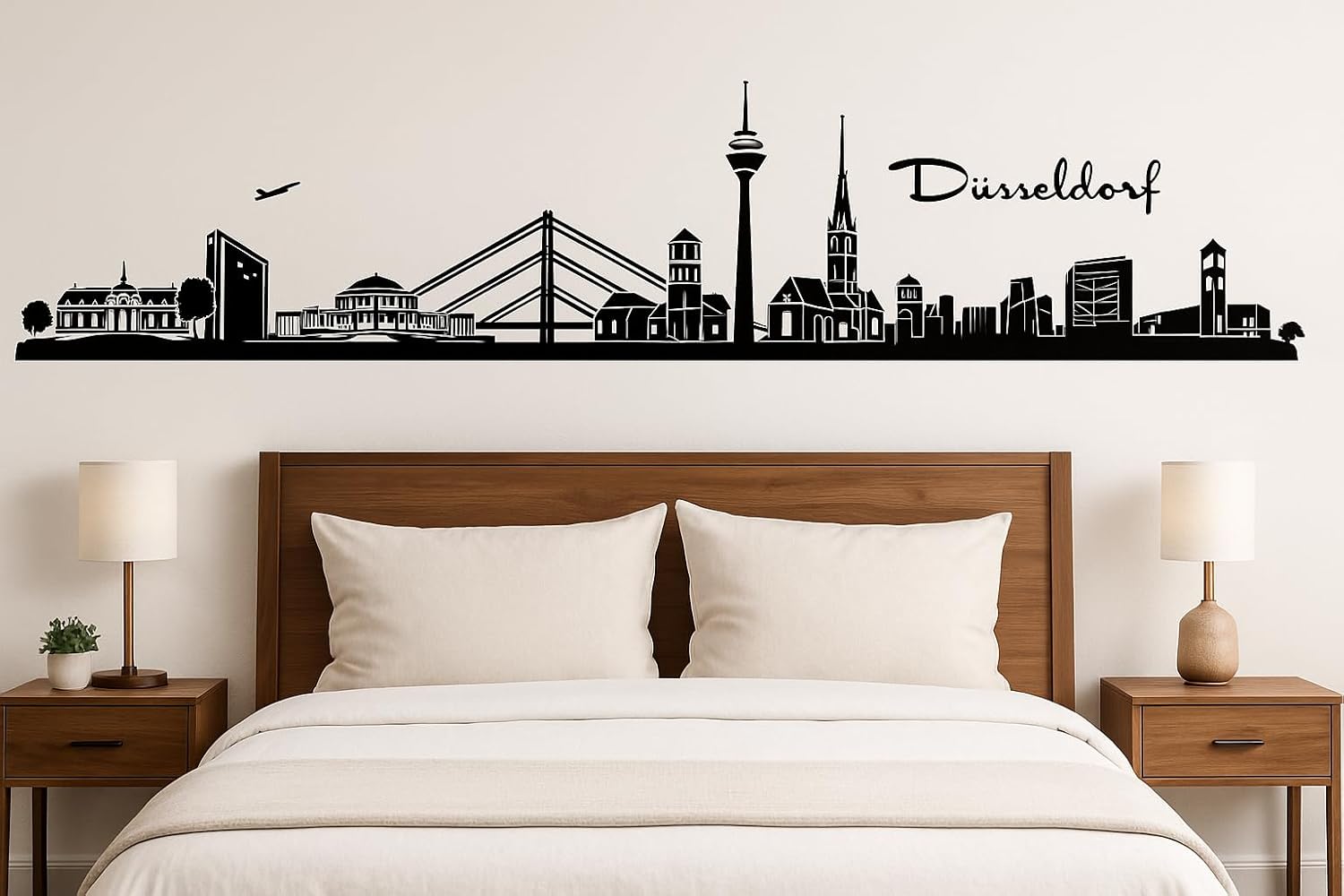 Düsseldorf Horizont Wandaufkleber, 130 x 30 cm, Selbstklebende Vinylfolie, Hergestellt in Deutschland (Schwarz)