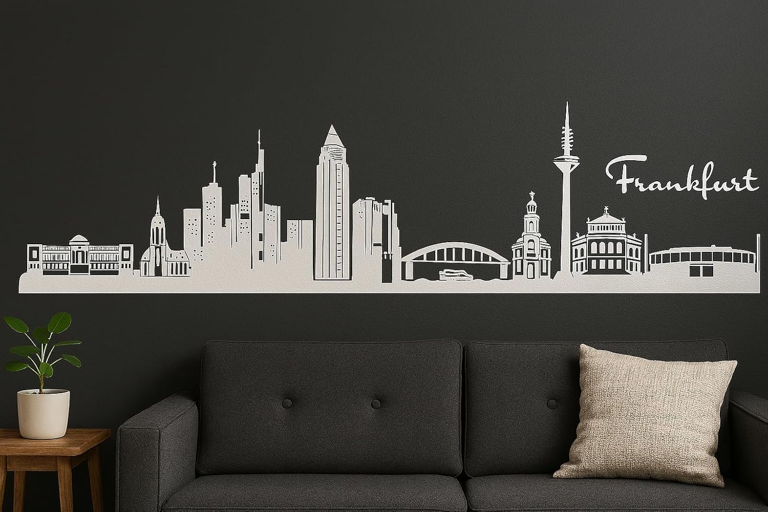 Frankfurt Horizont Wandaufkleber, 130 x 30 cm, Selbstklebende Vinylfolie, Hergestellt in Deutschland (Weiß)