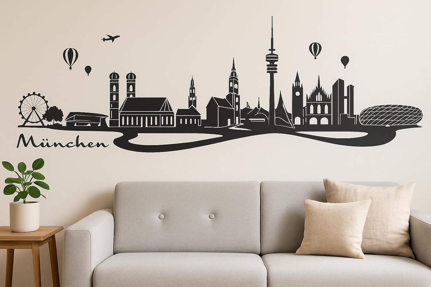 München Horizont Wandaufkleber, 130 x 30 cm, Selbstklebende Vinylfolie, Hergestellt in Deutschland (Schwarz)