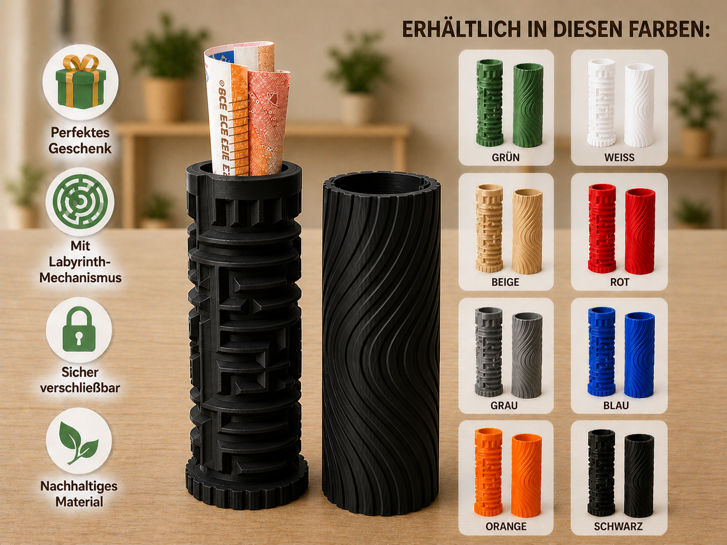 Labyrinth Geldgeschenk Safe – Rätsel Geschenkbox für Geld & Gutscheine – 3D Gedruckter Geheim-Safe als originelles Geschenk (Schwarz)